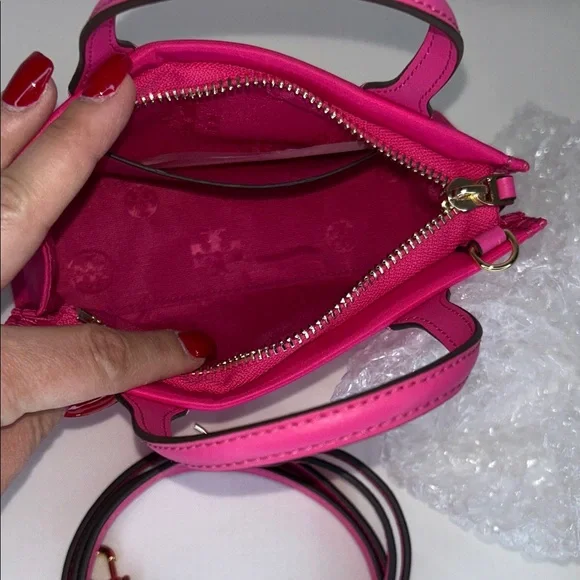 Tory Burch Ella Nylon & Leather Mini Tote Bright Pink NWT - Picture 4 of 9